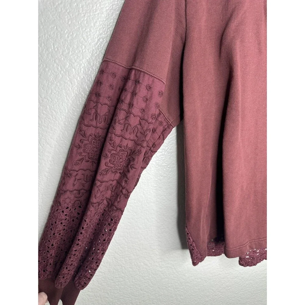 Anthropologie Blouse Womens Large Pink Crochet Embroidered Balloon Sleeve Top